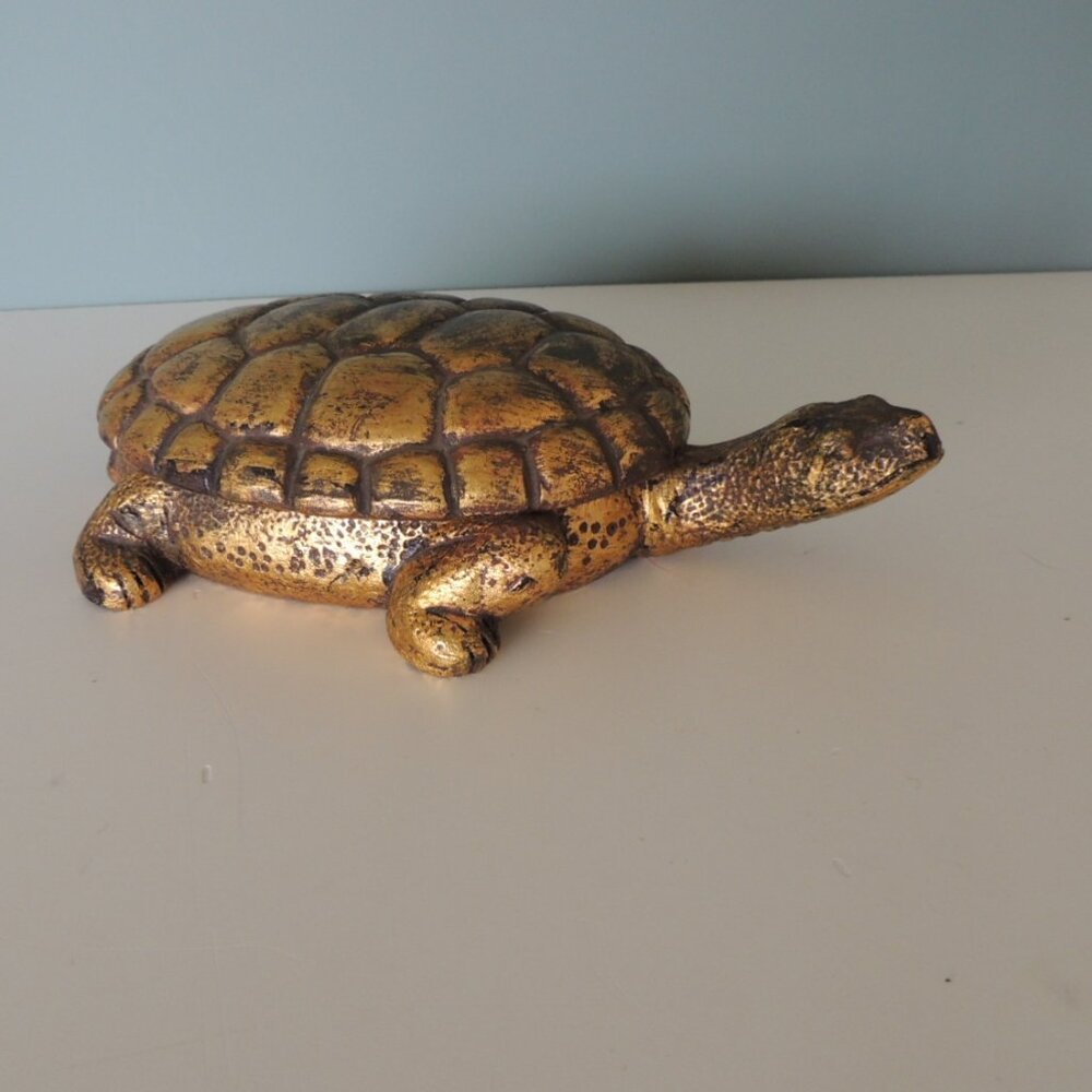 Gold Leaf Terracotta Turtle Candle from Mexico.